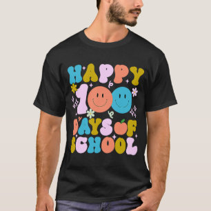 Happy 100th Day Of School Teacher Kids Retro Groov T-Shirt