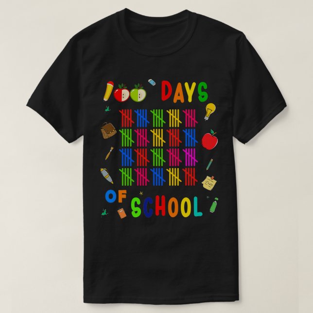 Happy 100th Day Of School Teacher Rainbow 100 Days T-Shirt (Design Front)
