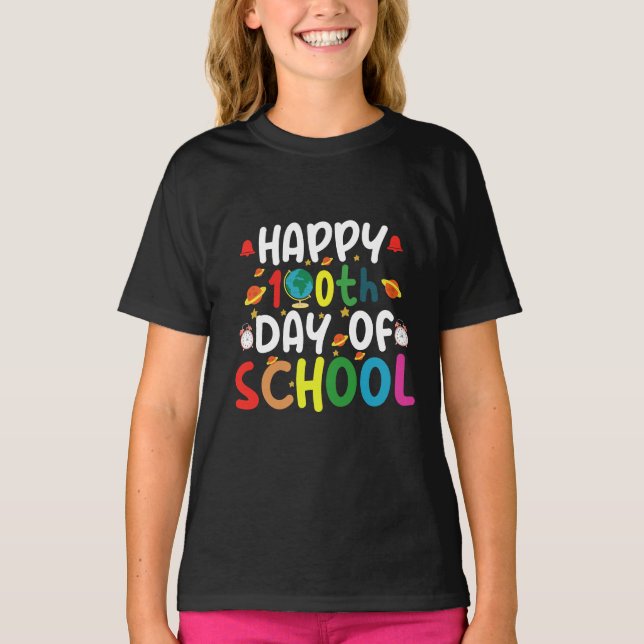 Happy 100th Day of School Teacher Student T-Shirt (Front)
