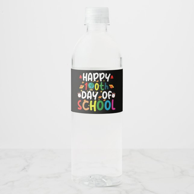 Happy 100th Day of School Teacher Student Water Bottle Label (Front)