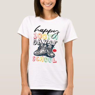 Happy 100th Day Of School Teacher Students Happy F T-Shirt