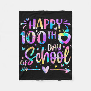 Happy 100th Day Of School Tie Dye Rainbow 100 Days Fleece Blanket