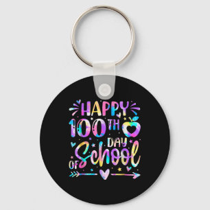 Happy 100th Day Of School Tie Dye Rainbow 100 Days Key Ring