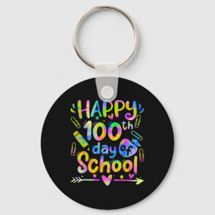 Happy 100th Day Of School Tie Dye Rainbow 100 Days Key Ring