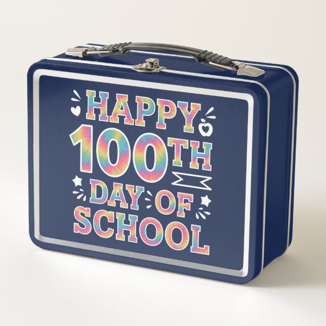 Happy 100th Day Of School Tie Dye Rainbow 100 Days Metal Lunch Box (Front)