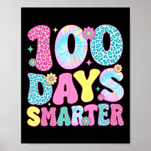 Happy 100th Day Of School Tie Dye Rainbow 100 Days Poster (Front)