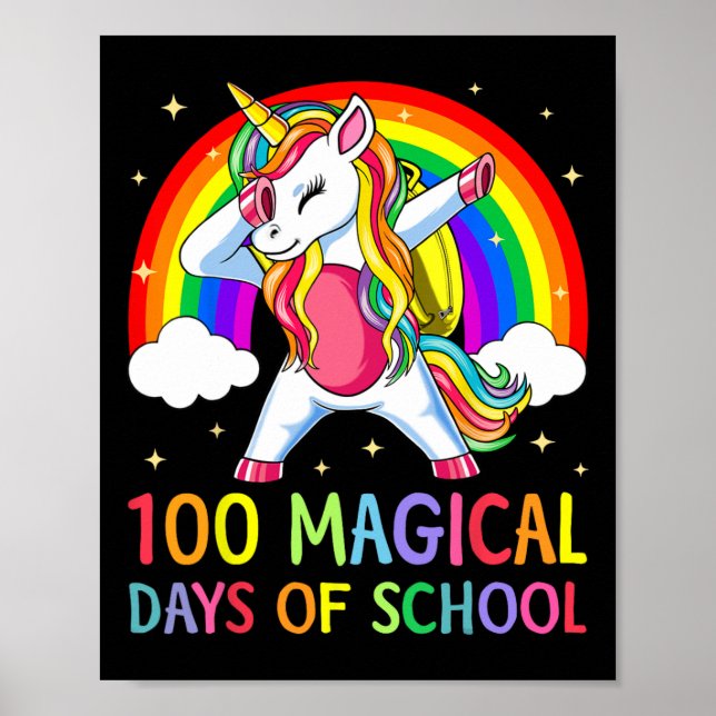 Happy 100th Day Of School Unicorn 100 Magical Days Poster (Front)