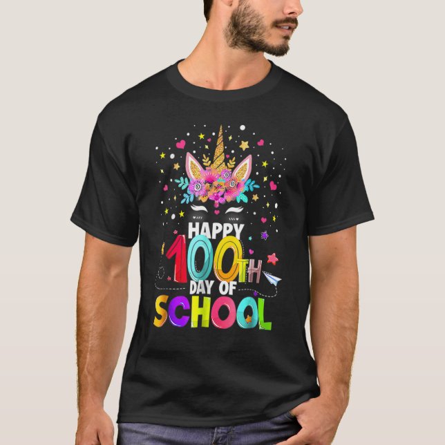 Happy 100th Day Of School Unicorn Face Mask Virtua T-Shirt (Front)