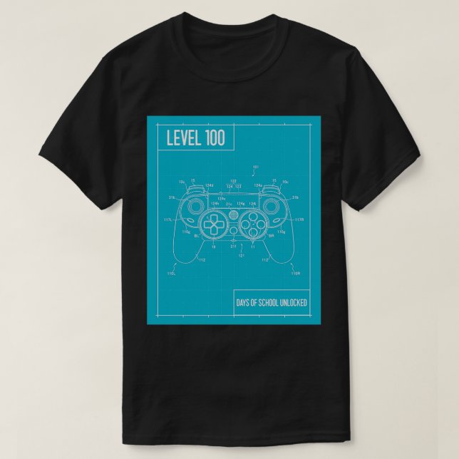 Happy 100th Day of School Video Gaming Blueprint D T-Shirt (Design Front)