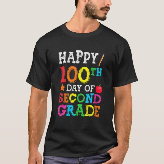 Happy 100th Day Of Second Grade Colourful Back To  T-Shirt (Front)
