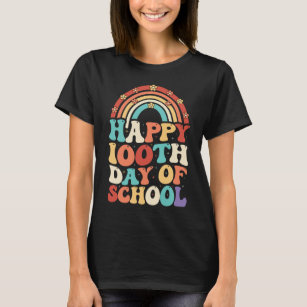 Happy 100th Days Of School Groovy Retro Rainbow T-Shirt