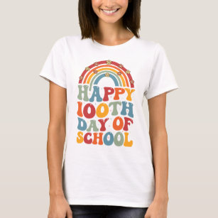 Happy 100th Days Of School Groovy Retro Rainbow T-Shirt