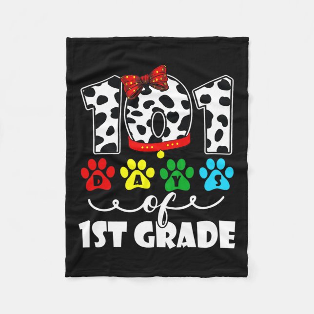 Happy 101 Days School 1st Grade Dog 100 Days Smart Fleece Blanket (Front)