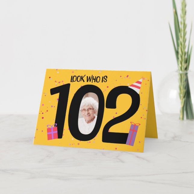 Happy 102nd Birthday Big 102 Picture Frame Holiday Card (Front)