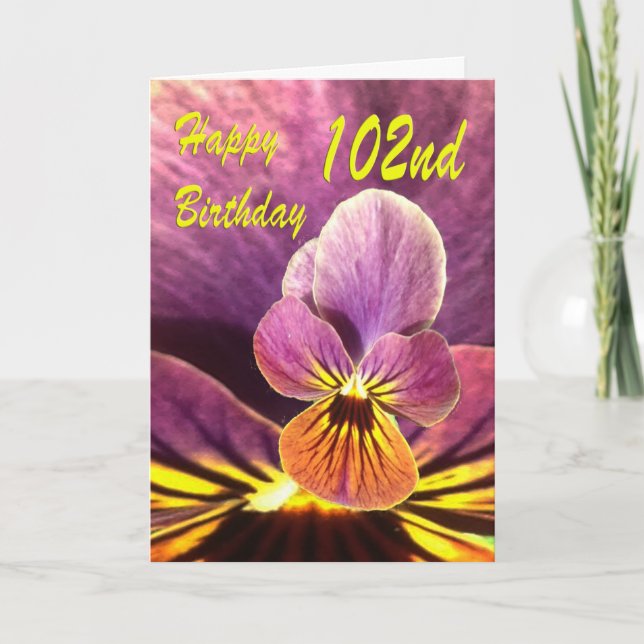 Happy 102nd Birthday Flower Pansy Card (Front)