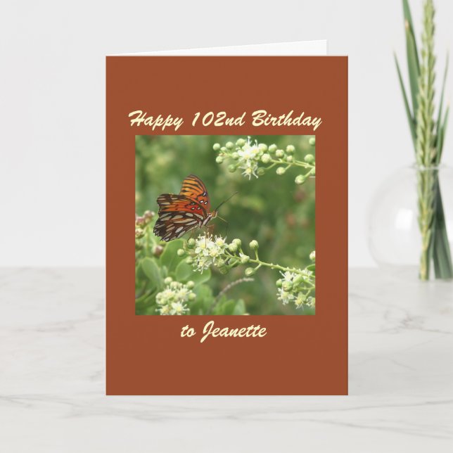 Happy 102nd Birthday Greeting Card Butterfly (Front)