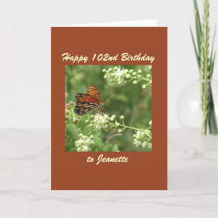 Happy 102nd Birthday Greeting Card Butterfly