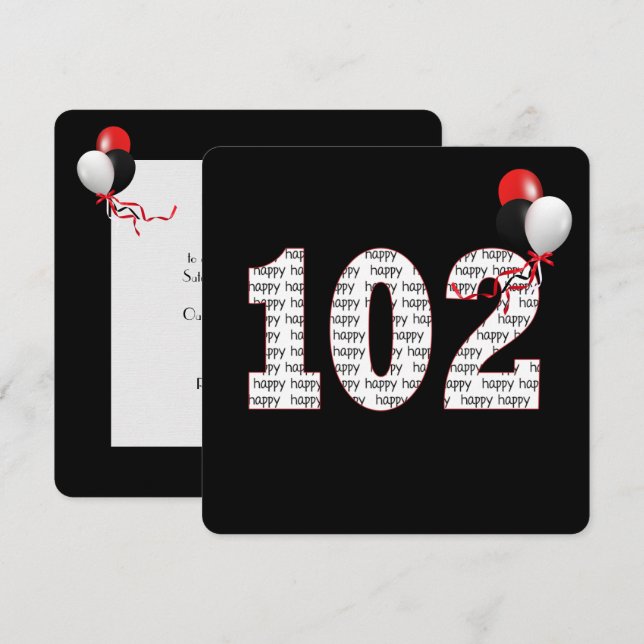 Happy 102nd Birthday On Black Invitation (Front/Back)