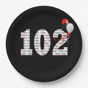 Happy 102nd Birthday On Black Paper Plate