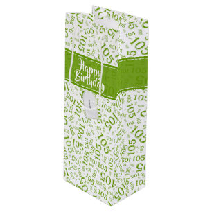 Happy 105th Birthday Green/White Number Pattern Wine Gift Bag