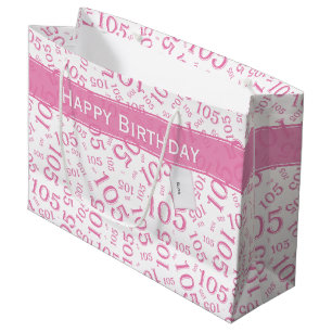 Happy 105th Birthday Pink and White Number Pattern Large Gift Bag