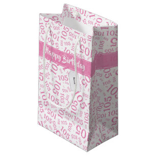 Happy 105th Birthday Pink and White Number Pattern Small Gift Bag