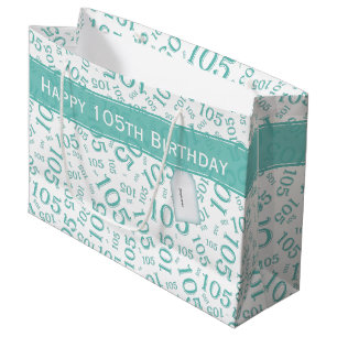 Happy 105th Birthday Teal Random Number Pattern Large Gift Bag