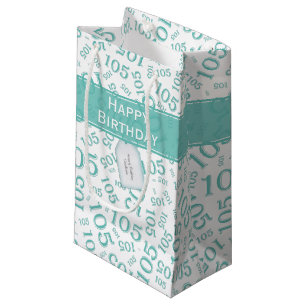 Happy 105th Birthday Teal Random Number Pattern Small Gift Bag