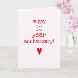 Happy 10 Year Anniversary - Cute Red Heart Card