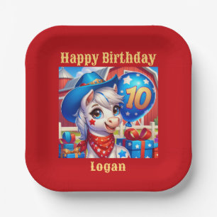 Happy 10-Year-Old Cowboy Pony Paper Plate