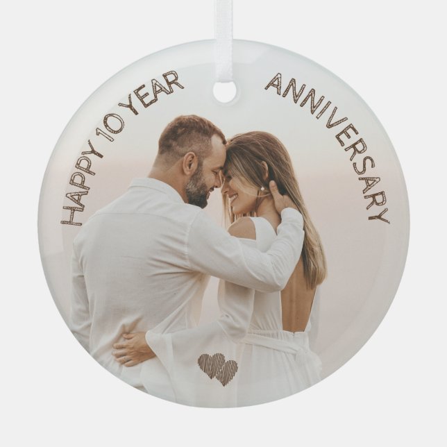 Happy 10 Years Anniversary Heart Customisable Glass Tree Decoration (Front)