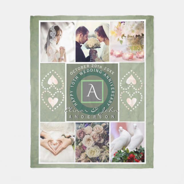 "Happy 10th Anniversary"6 photos Tin colour Fleece Blanket (Front)