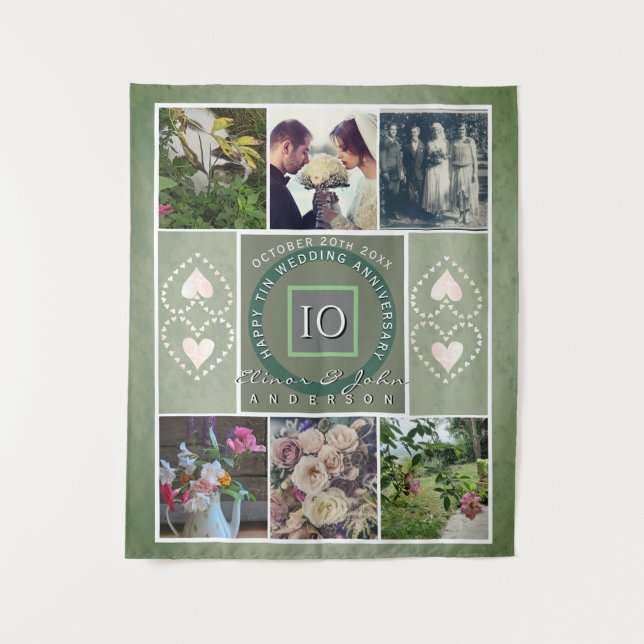 "Happy 10th Anniversary"6 photos Tin colour Tapestry (Front)