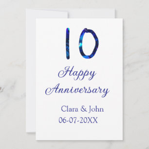 Happy 10th anniversary blue glitter add name date invitation
