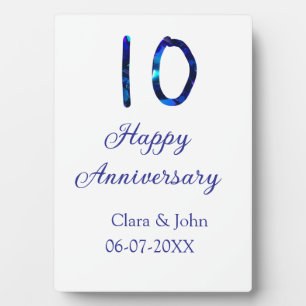 Happy 10th anniversary blue glitter add name date  plaque