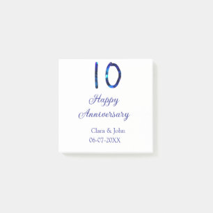 Happy 10th anniversary blue glitter add name date  post-it notes