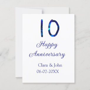 Happy 10th anniversary blue glitter add name date postcard