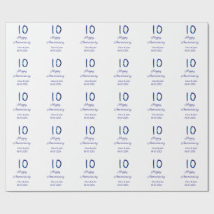 Happy 10th anniversary blue glitter add name date wrapping paper