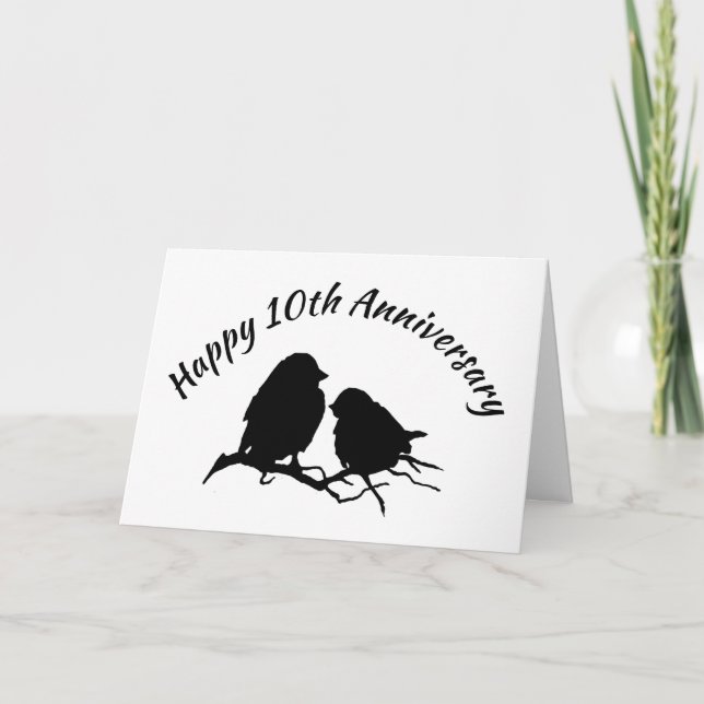 Happy 10th Anniversary Cute Bird Couple Silhouette Card (Front)