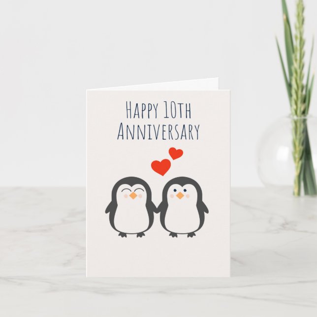 Happy 10th Anniversary- Cute Penguin Couple Card (Front)