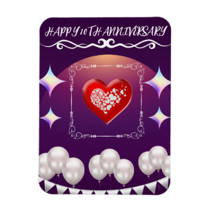 Happy 10th Anniversary Elegant Boho Balloon Blue  Magnet
