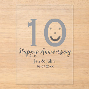 Happy 10th anniversary name date grey bold emoji acrylic invitations