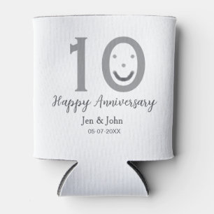 Happy 10th anniversary name date grey bold emoji can cooler