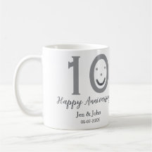 Happy 10th anniversary name date grey bold emoji