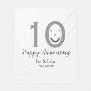 Happy 10th anniversary name date grey bold emoji fleece blanket