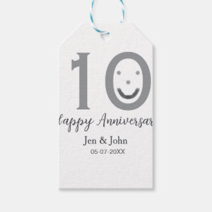 Happy 10th anniversary name date grey bold emoji gift tags