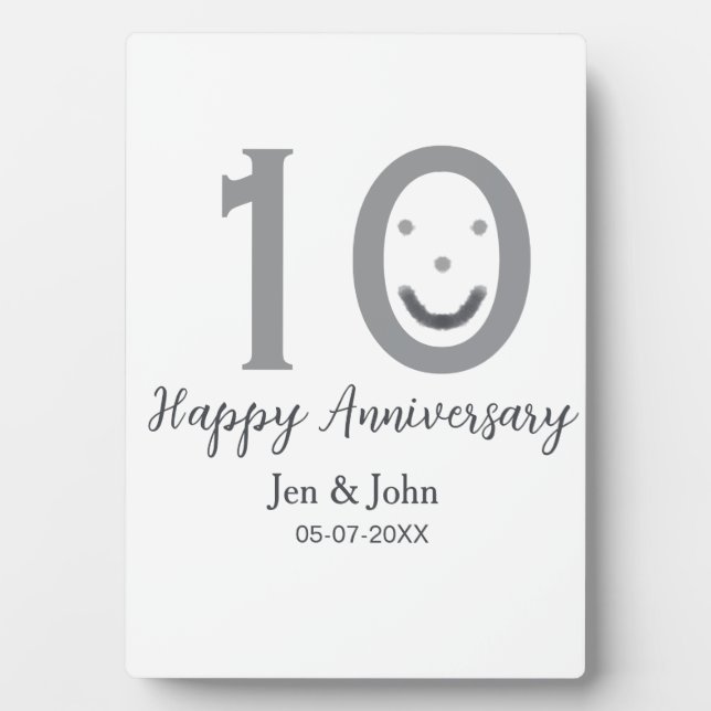 Happy 10th anniversary name date grey bold emoji plaque (Front)