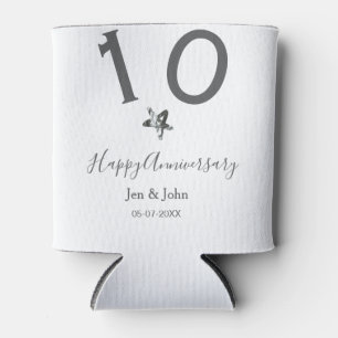 Happy 10th anniversary name date grey metal star b can cooler