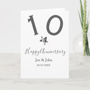 Happy 10th anniversary name date grey metal star b card