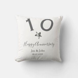 Happy 10th anniversary name date grey metal star b cushion